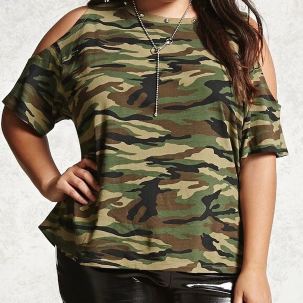 Cold Shoulder Camouflage Studded Top